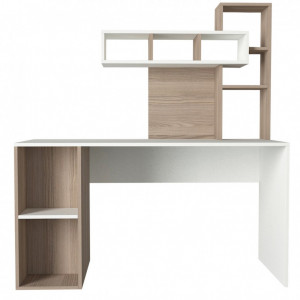 Birou cu Biblioteca Salvador, model Coral, 140x153.8x60 cm, Alb/Stejar Cordoba - Img 7