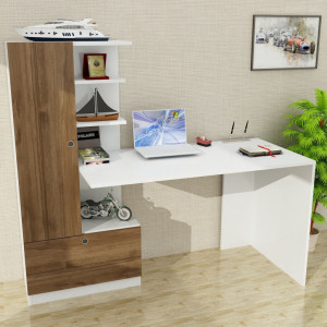 Birou cu Biblioteca Salvador, model Domingos, 120x73.8x61.8 cm, Alb/Nuc