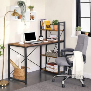 Birou cu Biblioteca Vasagle, model Rebecca, 120x60x119.3 cm, Maro Rustic/Negru - Img 3
