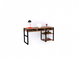 Birou cu sertare Salvador, model Emro, 150x75.8x58.4 cm, Nuc/Negru - Img 2