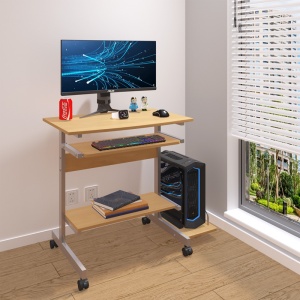 Birou de computer Model Veronce, Natur/Argintiu, 89x47x71 cm - Img 2