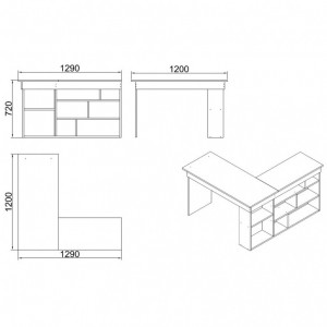 Birou pe Colt Salvador, model CT5, 129x72x120 cm, Pin atlantic/Negru - Img 7