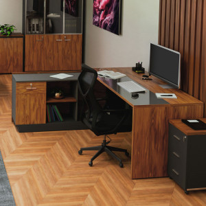 Birou pe colt stanga Oscar nuc - antracit 220x180x76 cm - Img 2