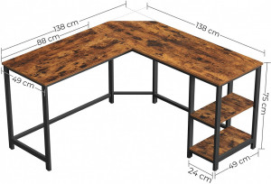 Birou pe Colt Vasagle, model Kiana, 138x76x138 cm, Maro Rustic/Negru - Img 4