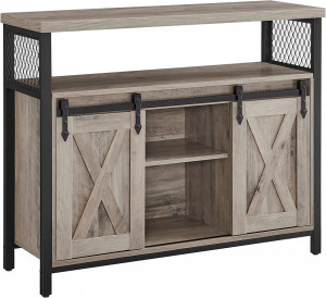 Bufet Multifuncțional cu 2 uși glisante Model Nellie, Gri/Negru, 100x33x80 cm - Img 2