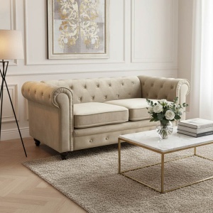 Canapea 2 Locuri Chesterfield, bej, 160x84x67 cm