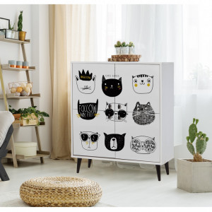 Comoda Model Cats, Alb/Negru/Galben, 95x36x111 cm - Img 1