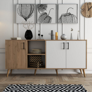Comoda Model Exxen, Stejar/Alb, 180x45x80 cm - Img 2