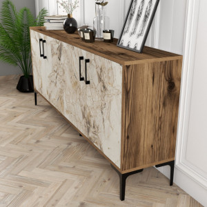 Comoda Model Kiev, Nuc/Alb marmorat, 180x35x78 cm - Img 4