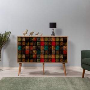 Comoda Model Mega, Stejar sonoma/Multicolor, 120x36x90 cm - Img 2