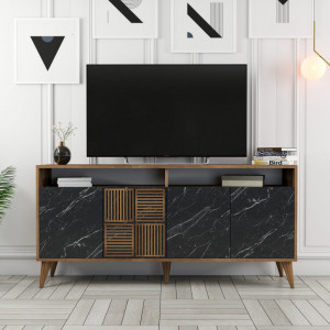 Comoda Model Milan, Nuc/Negru marmorat, 160x35x78 cm - Img 5