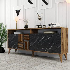 Comoda Model Milan, Nuc/Negru marmorat, 180x35x78.6 cm - Img 2