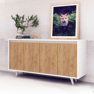 Comoda Model Nossa, Stejar/Alb, 140x40x86 cm - Img 1