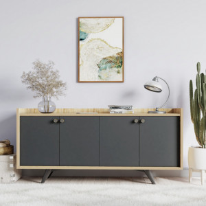Comoda Model Piran, Antracit/Stejar, 150x40x75 cm - Img 2