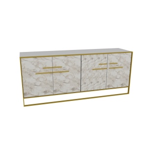 Comoda Model Polka, Alb marmorat/Auriu, 179.9x47.3x75 cm - Img 3