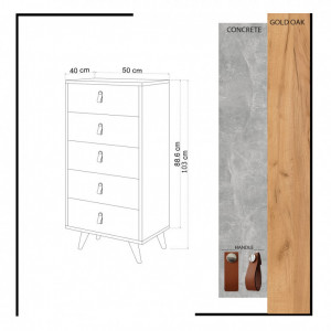 Comoda Model Spanze, Stejar/Bej, 50x40x103 cm - Img 4