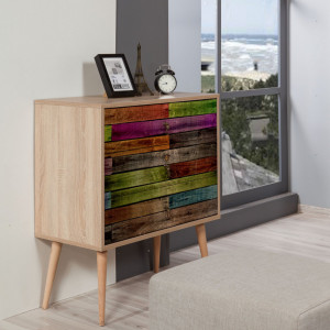 Comoda Model Trio, Stejar sonoma/Multicolor, 80x40x90 cm - Img 2