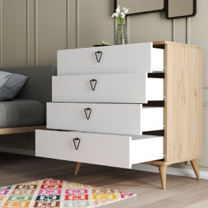 Comoda Model Versa, Alb/Stejar, 80x90.8x45 cm - Img 2