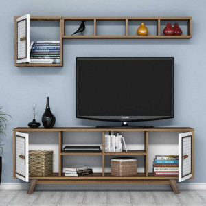 Comoda TV Ayla - Walnut, Alb - Img 2