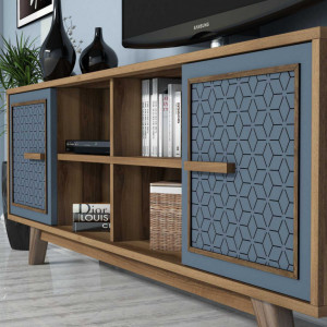 Comoda TV Ayla - Walnut, Blue - Img 4