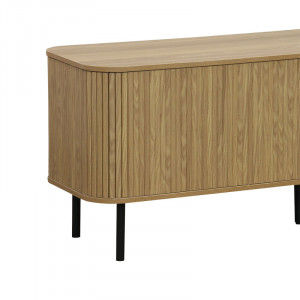 Comoda TV - Consola de dimensiuni medii Scandi MDF culoare lemn naturala cu picioare din metal negru 150x45x57.5cm - Img 3