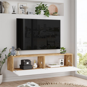 Comoda TV de perete Serit culoare alb - sonoma 140x31.6x29.6cm - Img 2