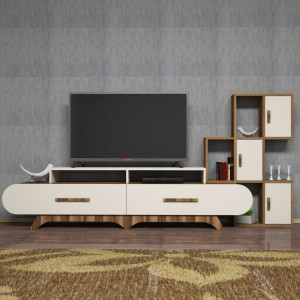Comoda TV Flora S - Walnut, Crem - Img 3