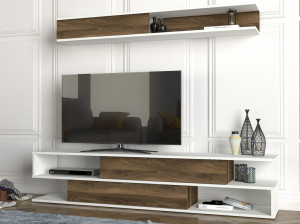 Comoda TV Manyetik - Alb, Walnut - Img 2