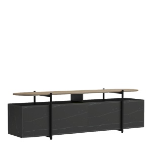 Comoda TV Medousa, Sonoma/Negru cu aspect de marmura, 160 x 35,5 x 50 cm - Img 3