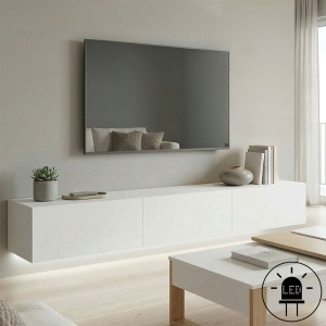 Comoda TV Rival, suspendata, cu iluminare LED, Alb, 210 x 35 x 30 cm
