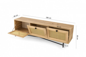 Comoda TV Salvador, Model Alcazar, 180x60x40 cm, Stejar/Negru - Img 7