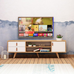 Comoda TV Salvador, Model Ansamblu, 120x53x40 cm, Stejar/Alb - Img 2