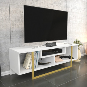 Comoda TV Salvador, Model Asal, 120x40.2x35.2 cm, Auriu/Alb - Img 2