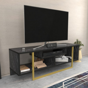 Comoda TV Salvador, Model Asal, 120x40.2x35.2 cm, Negru/Auriu - Img 2