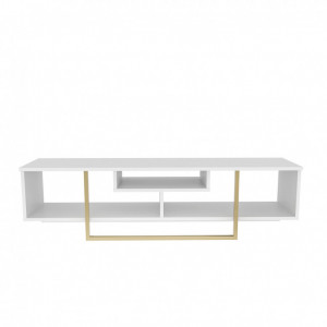 Comoda TV Salvador, Model Asal, 150x40x35.2 cm, Alb/Auriu - Img 6