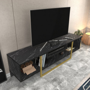 Comoda TV Salvador, Model Asal, 150x40x35.2 cm, Negru/Auriu - Img 4