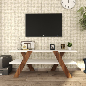 Comoda TV Salvador, Model Basic, 120x45x33.1 cm, Alb/Nuc - Img 3