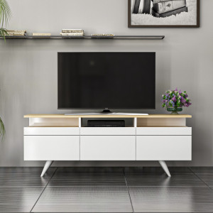 Comoda TV Salvador, Model Berlin, 150x52x35 cm, Alb - Img 1