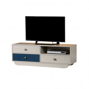Comoda TV Salvador, Model Casablanca, 140x48x41 cm, Alb/Albastru - Img 2