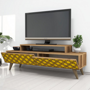 Comoda TV Salvador, Model City, 140x48.8x41.8 cm, Nuc/Galben - Img 2
