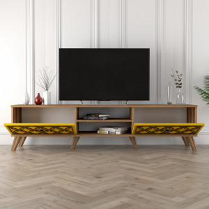 Comoda TV Salvador, Model Class, 180x44x35 cm, Nuc/Galben - Img 3