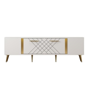 Comoda TV Salvador, Model Detas, 150x48.2x35 cm, Alb/Auriu - Img 6