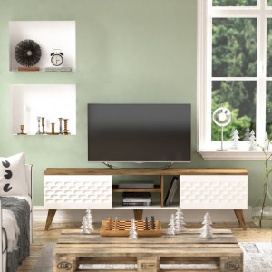 Comoda TV Salvador, Model Egg, 180x53x35 cm, Alb/Nuc - Img 2