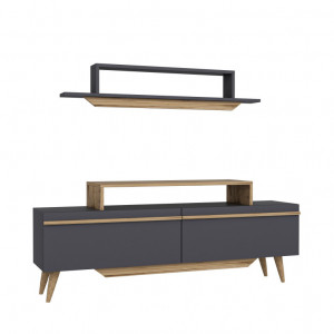 Comoda TV Salvador, Model Harmony, 150x123.6x27.7 cm, Nuc/Antracit - Img 4
