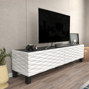 Comoda TV Salvador, Model Lerze, 149.2x38x35 cm, Alb/Negru - Img 2