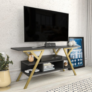 Comoda TV Salvador, Model Minerva, 120x55x35 cm, Auriu/Antracit - Img 2