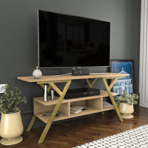 Comoda TV Salvador, Model Minerva, 120x55x35 cm, Auriu/Stejar - Img 2