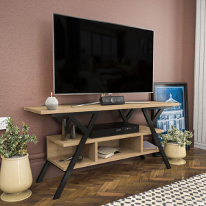 Comoda TV Salvador, Model Minerva, 120x55x35 cm, Negru/Stejar - Img 2