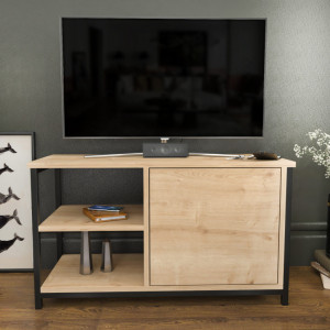 Comoda TV Salvador, Model Muskegon, 89.6x50.8x35.3 cm, Negru/Stejar - Img 1