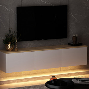 Comoda TV Salvador, Model Neon, 160x35x32 cm, Alb/Stejar - Img 8